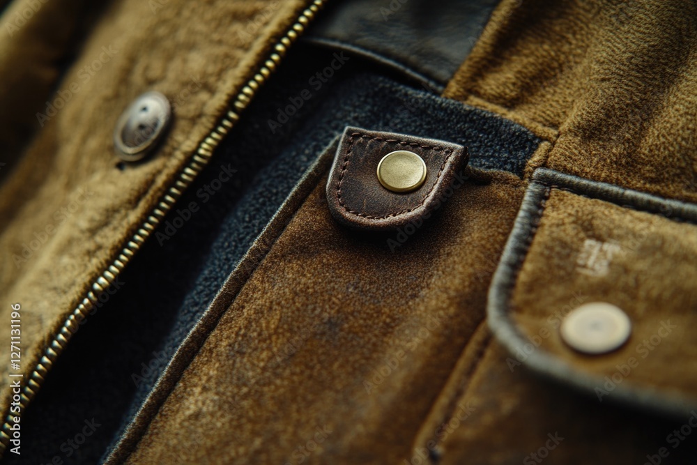 Aufkleber a close-up view of a brown jacket's buttons, ideal for highlighting textures and details