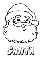 Santa head coloring page, simple vector illustration.