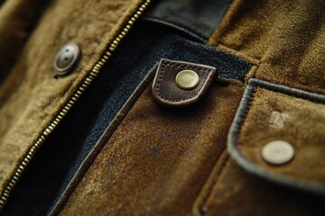 A close-up view of a brown jacket's buttons, ideal for highlighting textures and details