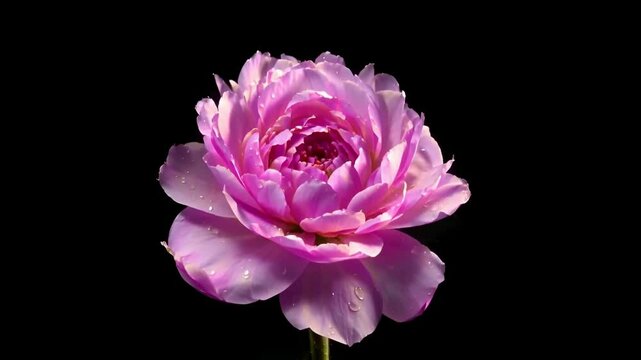 Pink peony flower from closed bud to full bloom 4k video
