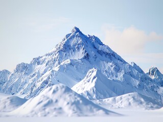 Obraz premium A majestic snow-covered mountain range bathed in the soft light of day