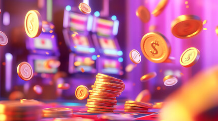 Fototapeta premium animation of coins and money on casino table