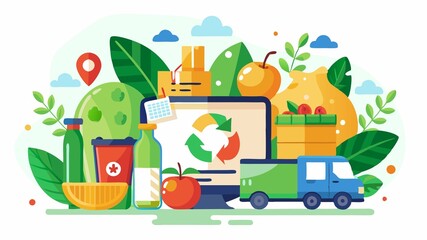 A sustainable online grocery delivery service concept prioritizing eco-friendly packaging, reduced food waste, and sustainable sourcing practices, appealing to environmentally conscious consumers see