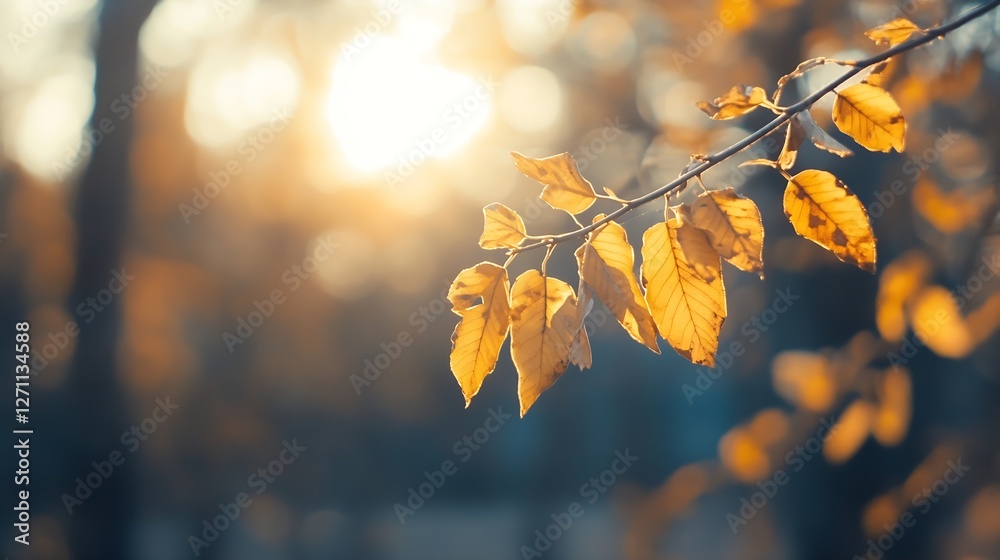 Aufkleber Beautiful autumn leaves glowing in soft sunlight creating a warm and inviting atmosphere : Generative AI