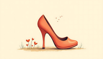 Naklejka premium Illustration of a stylish orange high heel shoe with hearts