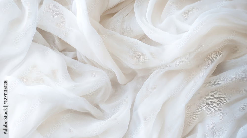 Poster Delicate Soft White Fabric Draped in a Beautiful Flowing Pattern for Elegant Backgrounds : Generative AI