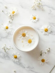 Obraz premium Minimalist Daisy Petal Vanilla Candle - Serene, calming, and fragrant, this vanilla candle infused with daisy petals symbolizes purity, peace, tranquility, relaxation, and natural beauty