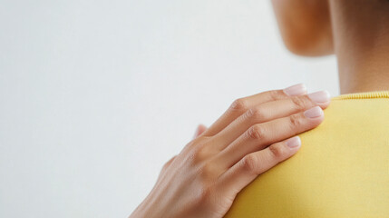 Hand gently resting on a person's shoulder in a supportive touch
