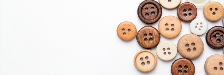Fototapeta premium Wooden Buttons Minimalist Arrangement - Natural wood buttons, craft, texture, design, simplicity. Symbolizing nature, handmade, detail, warmth, and rustic charm