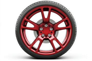 Obraz premium Red alloy wheel isolated on white background. AI generated