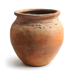 A terracotta pot with a rounded shape on a white background.