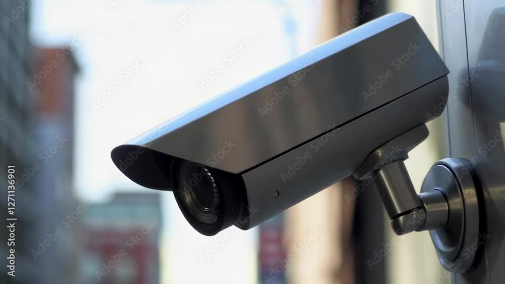 Aufkleber Security camera system capturing urban street views through multiple angles, displaying surveillance footage in slow motion with digital monitoring technology