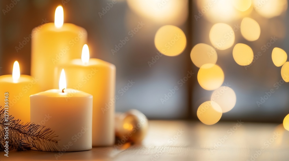 Fototapete softly glowing candles creating a cozy atmosphere with warm background bokeh light : generative ai