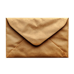 Realistic brown kraft paper envelope with neatly folded flap on transparent background.