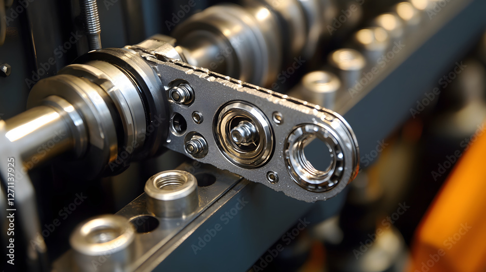 Poster A close-up view of a precision-engineered mechanical component, showcasing intricate details and metallic textures