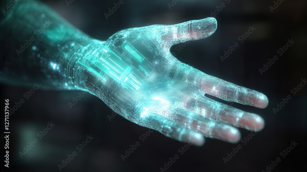 Poster digital wallet implanted in the hand, allowing instant transactions and id verification