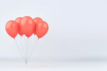 Red Balloons Ascending White Background - Celebration, joy, festivity, lightness, hope. A cluster of red balloons floats against a minimalist white backdrop