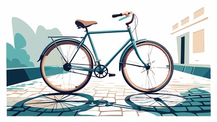 Fototapeta premium The worn patina of a stylish vintage bicycle, a testament to years of use and countless journeys, is beautifully showcased in this image, where it is parked by a charming cobblestone street, creating