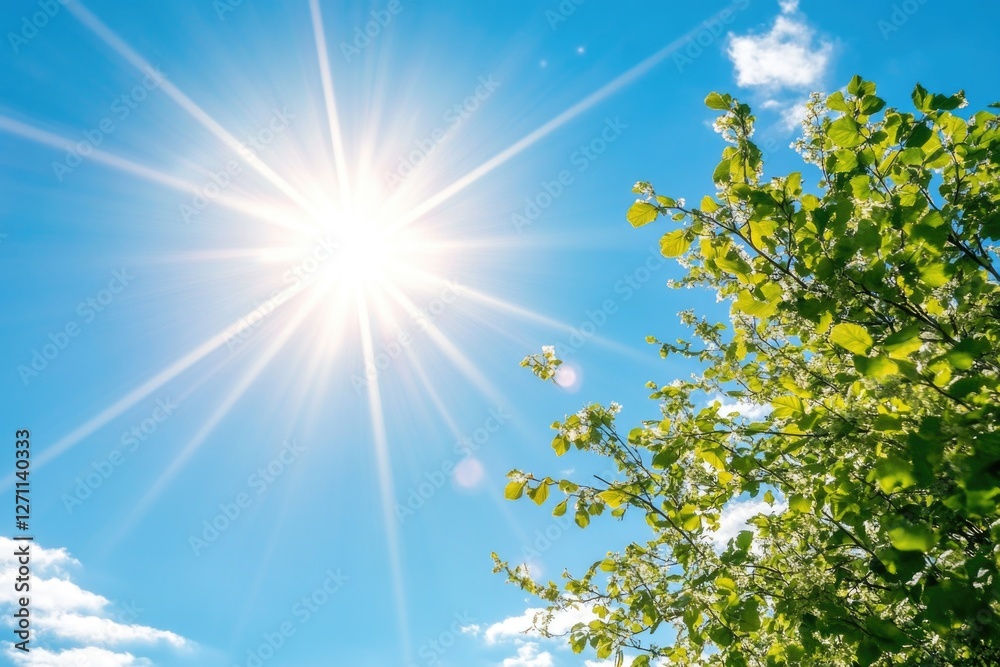 Aufkleber A single tree with sunlight shining through its leaves, creating a warm and inviting atmosphere