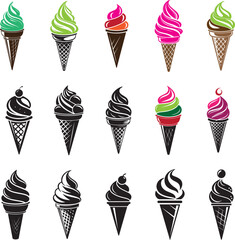 ice creame cons silhouette vector logo illustration design set