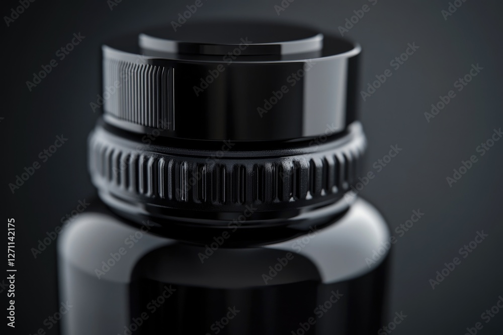 Poster A close-up shot of a camera lens on a table, ideal for use in photography-related concepts or as a symbol