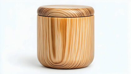 Wood grain jar with matching lid for food storage or home decor against white