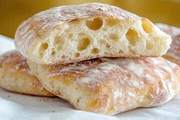 Close-up shot of a crumbly piece of bread on a napkin, perfect for food, bakery, or cooking illustrations