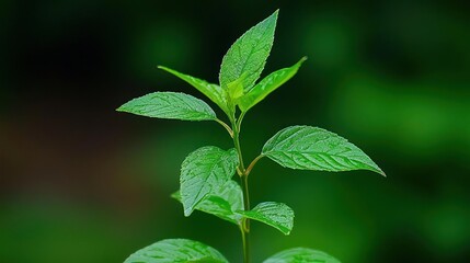 Closeup of a Vibrant Green Plant Sprout with Dew Drops