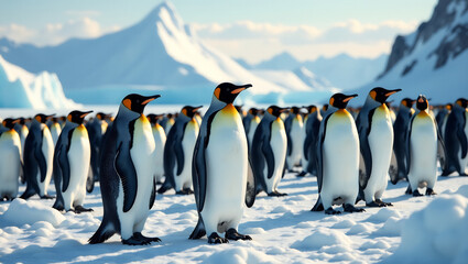 A stunning photograph of a large penguin colony in Antarctica, showcasing their natural habitat.