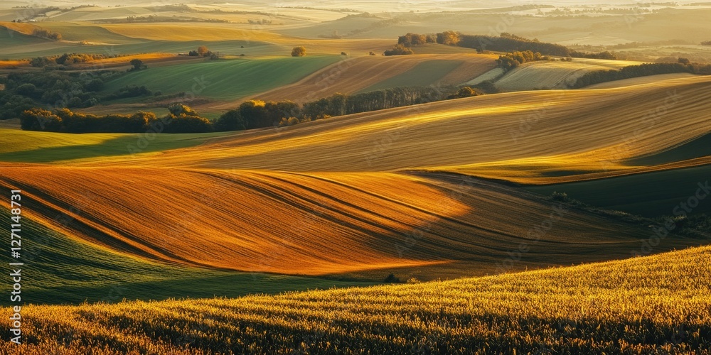 Poster panoramic view of rolling hills in the distance, ideal for use in landscape or travel themes