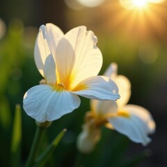 Fototapeta premium Bell flower's curved petals glisten in sunlight, flora, colors