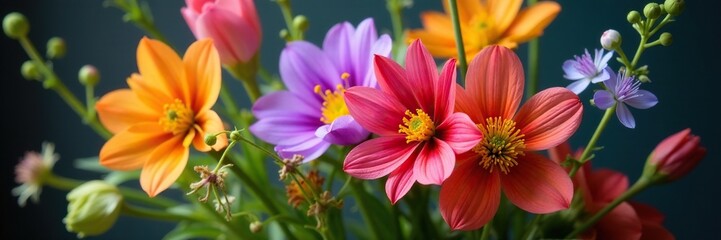 Aquilegia flowers in a vase with other blooms, floral, colorful, mixed flowers