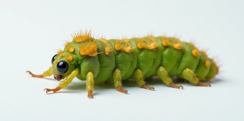 Fototapeta premium Greenish-brown Geometer winter moth larva isolated on white, brown, white