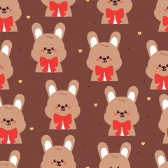 seamless pattern cute cartoon bunny with big red bow. cute animal drawing for wallpaper, pattern, background