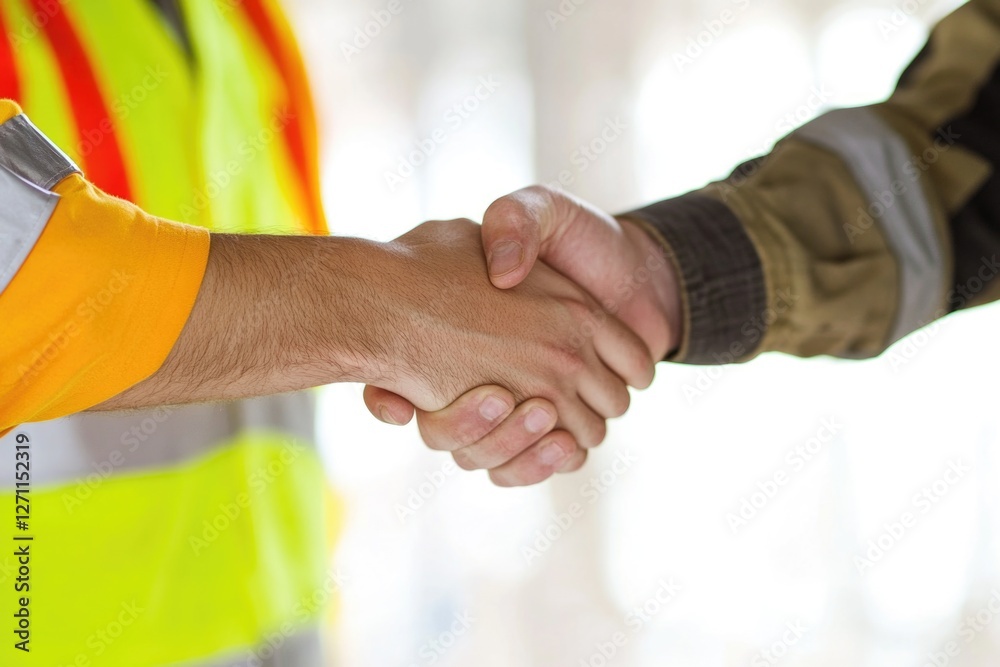 Poster two professionals shaking hands in a formal setting