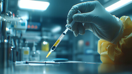 Vaccine preparation procedure laboratory medical process controlled environment close-up health and safety