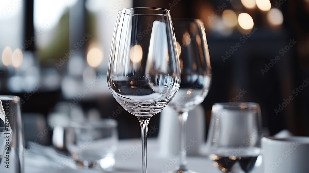 Poster Elegant CloseUp of Wine Glasses Set on a Table with Soft Ambient Lighting : Generative AI