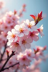 Rowan tree's white and pink petals sway gently in breeze, blooming, soft