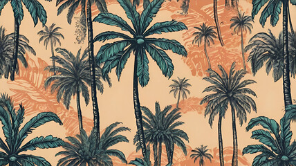 Hand-Drawn Palm Trees Seamless Pattern
