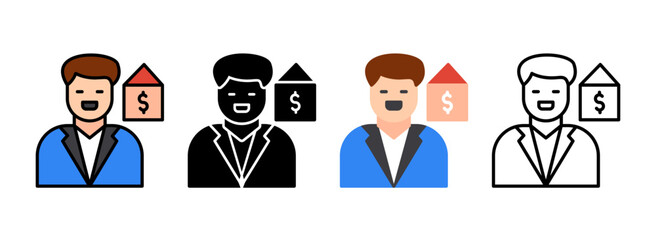 Set of Real Estate Agent Line, Line Filled, Glyph, Flat Icons