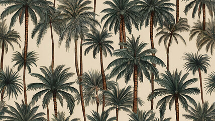 Hand-Drawn Palm Trees Seamless Pattern