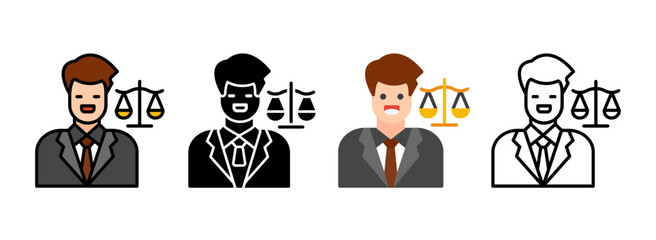Set of Lawyer Line, Line Filled, Glyph, Flat Icons