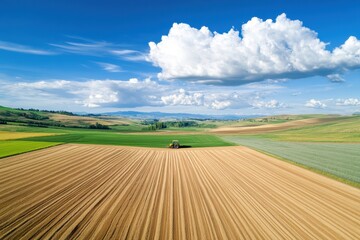 Obraz premium Aerial view of golden wheat fields scenic farmland nature photography vast landscape bright sky agricultural beauty