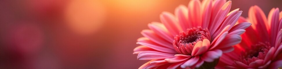 Petals of gerbera roses softly glowing in warm light, delicate, subtle