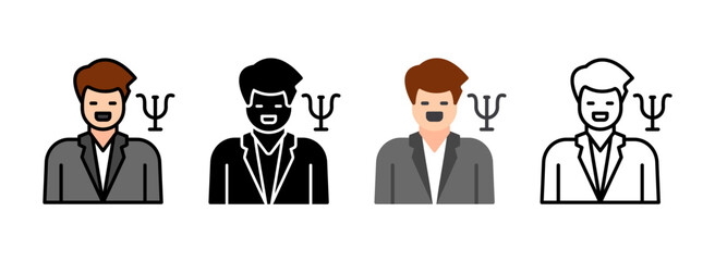 Set of Psychologist Line, Line Filled, Glyph, Flat Icons