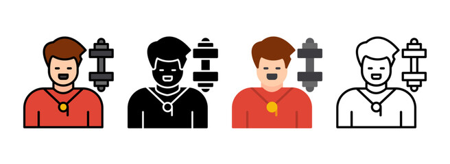 Set of Fitness Instructor Line, Line Filled, Glyph, Flat Icons