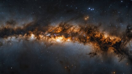 Naklejka premium featuring the bright core of the Milky Way galaxy, dense with stars, glowing nebulae, and dark dust lanes.