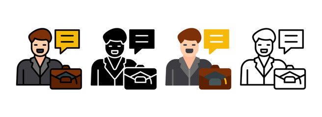 Set of Career Advisor Line, Line Filled, Glyph, Flat Icons