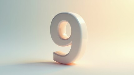 A high-quality 3D icon of the numeral, showcased against a clean minimalist background, illuminated with soft, warm colors and subtle shadows for depth