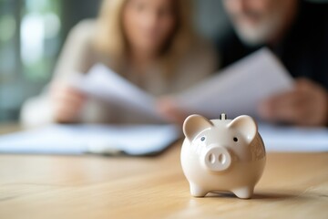 A piggy bank sits on a wooden table, waiting to be filled with coins and bills